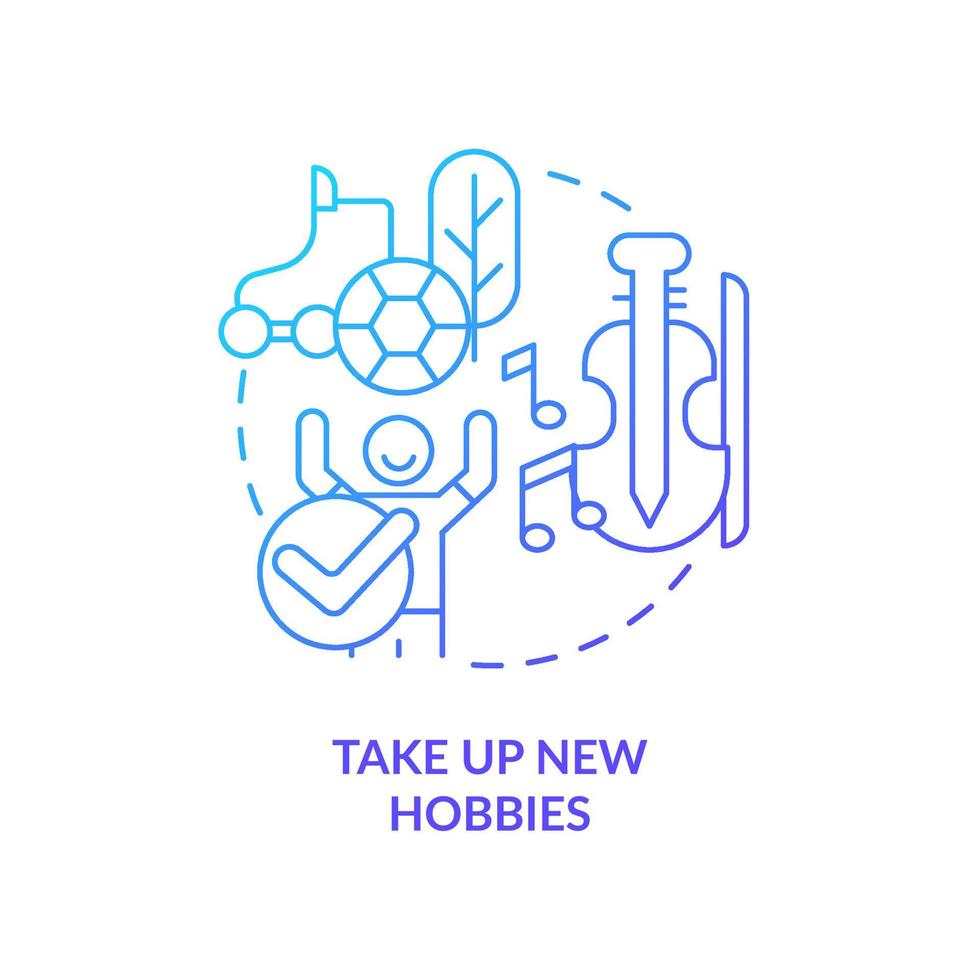 Take up new hobbies blue gradient concept icon. Offline activities. Way to break social media addiction abstract idea thin line illustration. Isolated outline drawing. vector