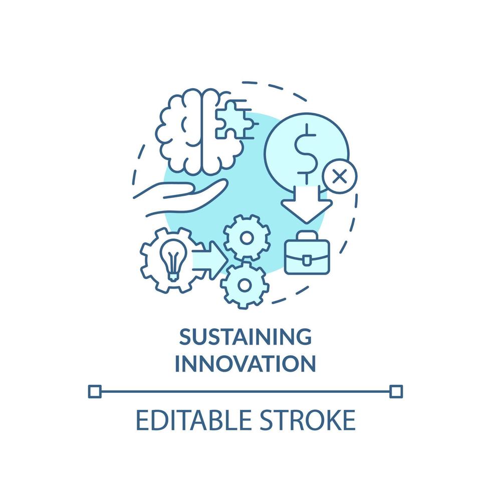 Sustaining innovation turquoise concept icon. Form of innovation in entrepreneurship abstract idea thin line illustration. Isolated outline drawing. Editable stroke. vector