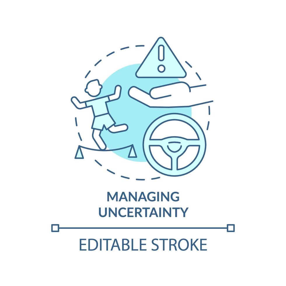 Managing uncertainty turquoise concept icon. Innovation management principle abstract idea thin line illustration. Isolated outline drawing. Editable stroke. vector