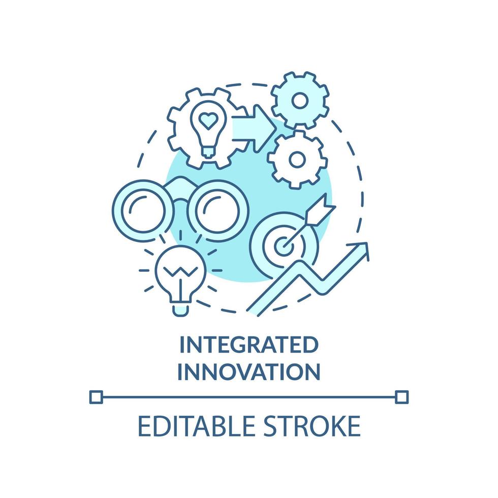 Integrated innovation turquoise concept icon. Future of innovation management aspect abstract idea thin line illustration. Isolated outline drawing. Editable stroke. vector