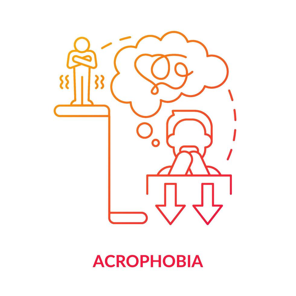 Acrophobia red gradient concept icon. Intense fear of height. Anxiety disorder. Most common phobia abstract idea thin line illustration. Isolated outline drawing. vector