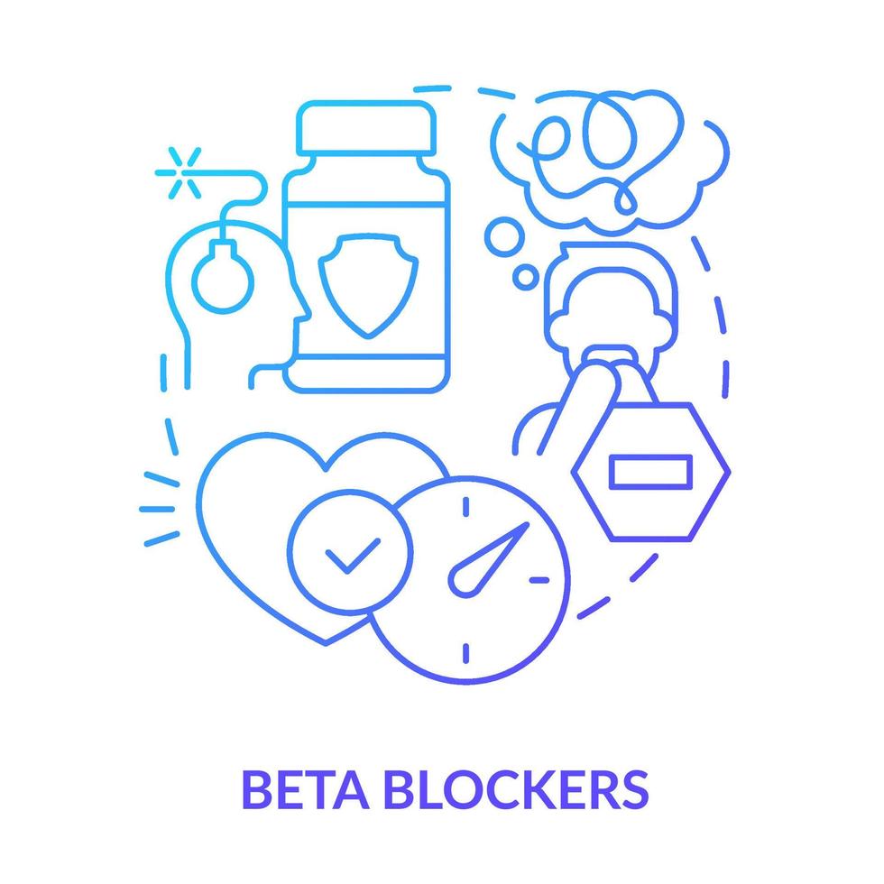 Beta blockers blue gradient concept icon. Reduce physical symptoms. Medication. Phobia treatment abstract idea thin line illustration. Isolated outline drawing. vector