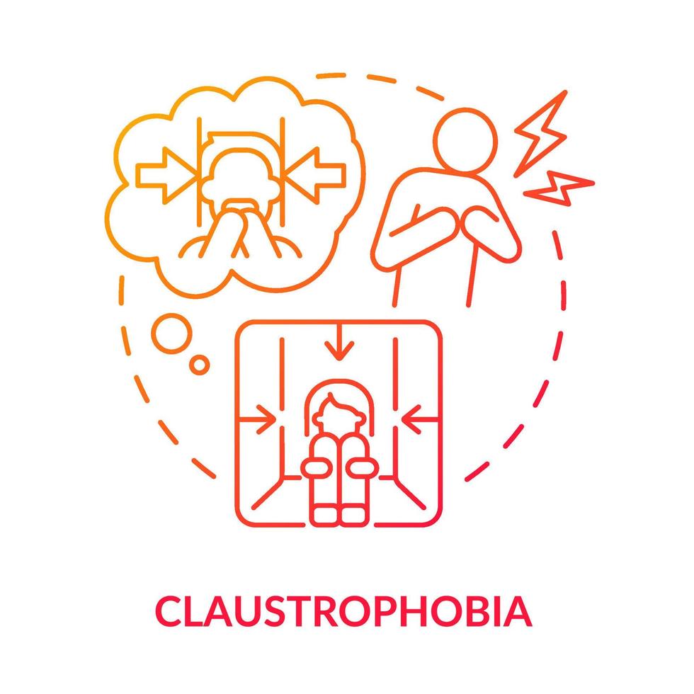 icono de concepto de gradiente rojo de claustrofobia. miedo a los espacios cerrados. trastorno de ansiedad fobia más común idea abstracta ilustración de línea delgada. dibujo de contorno aislado. vector