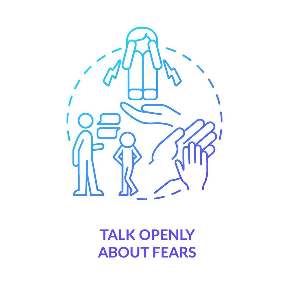 Talk openly about fears blue gradient concept icon. Support kids. Overcome phobias. Helping child abstract idea thin line illustration. Isolated outline drawing. vector