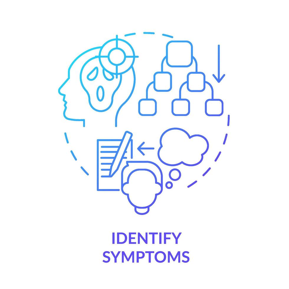 identifique los síntomas icono de concepto de gradiente azul. signos de trastorno de ansiedad. antes de la cita con el terapeuta idea abstracta ilustración de línea delgada. dibujo de contorno aislado. vector