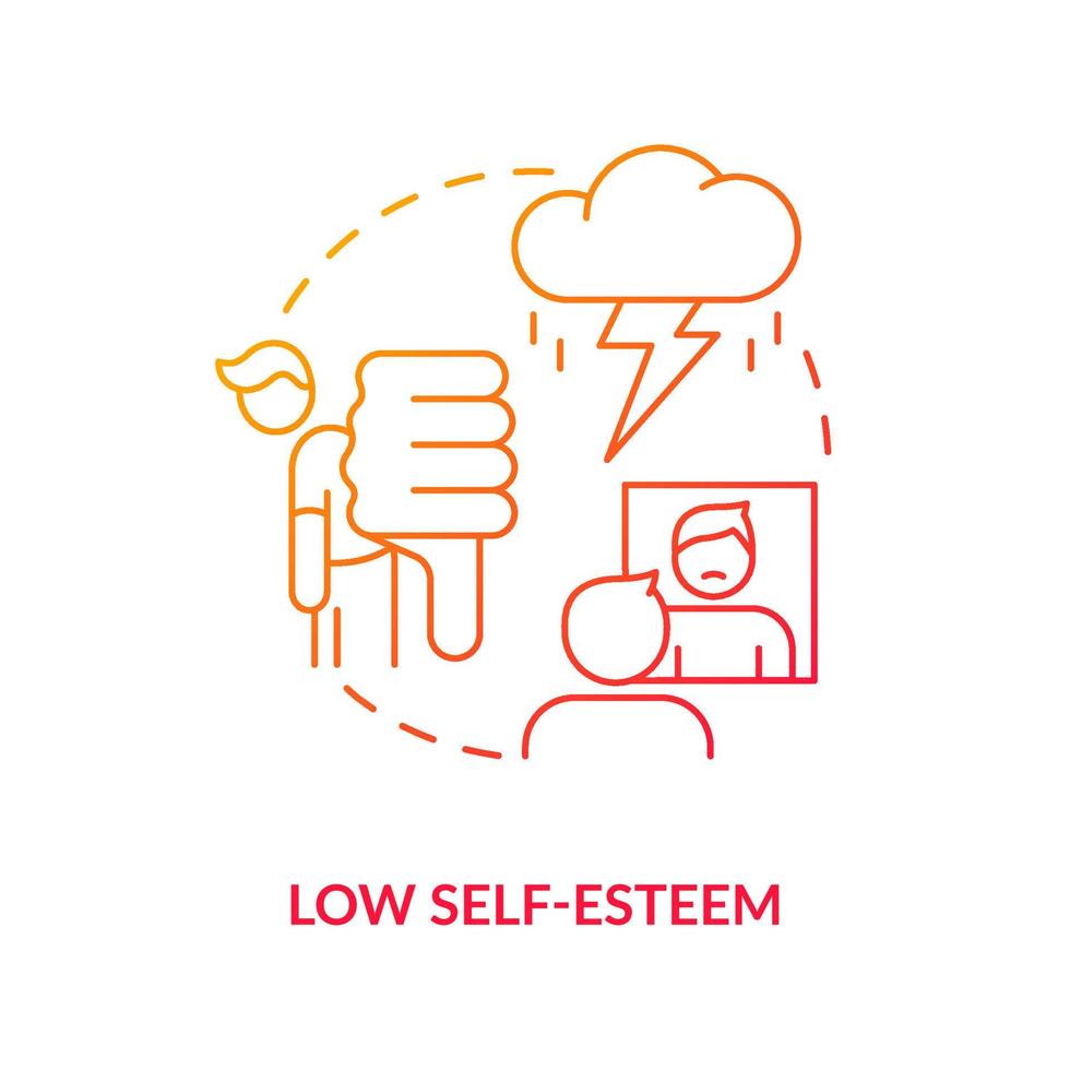Low self esteem red gradient concept icon. Compare yourself with others. Downside of social media abstract idea thin line illustration. Isolated outline drawing. vector