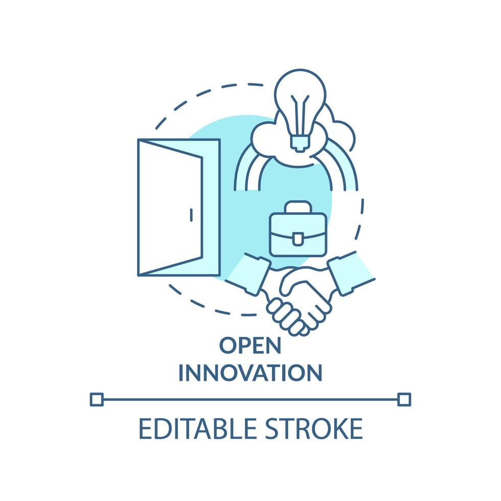 Open innovation turquoise concept icon. Innovation type abstract idea thin line illustration. Collaboration outside. Isolated outline drawing. Editable stroke. vector