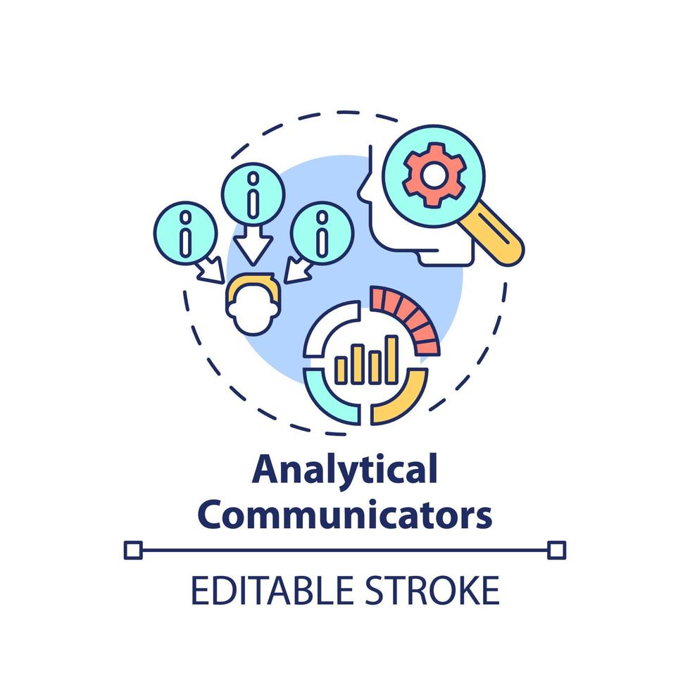 icono del concepto de comunicadores analíticos. estilo de comunicación empresarial idea abstracta ilustración de línea delgada. datos y hechos. dibujo de contorno aislado. trazo editable. vector