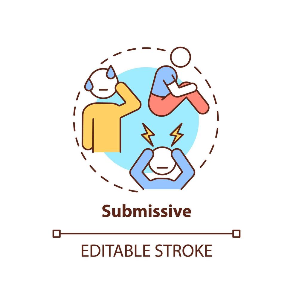 Submissive concept icon. Communication style abstract idea thin line illustration. Pleasing other people. Avoid conflicts. Isolated outline drawing. Editable stroke. vector