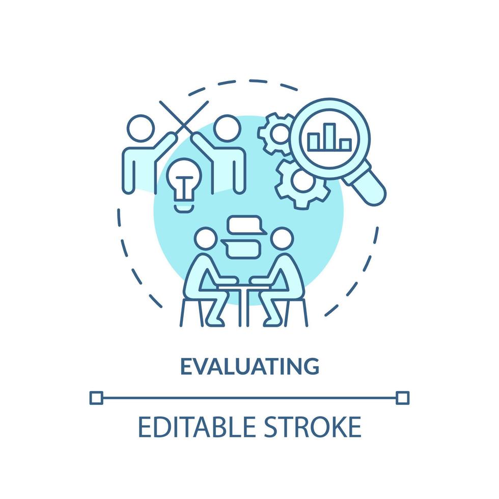 Evaluating turquoise concept icon. Innovation management abstract idea thin line illustration. Commercial success. Isolated outline drawing. Editable stroke. vector