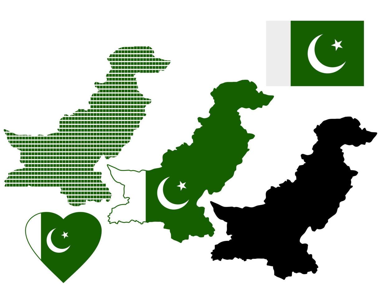 mapa de Pakistán y diferentes tipos de símbolos sobre un fondo blanco vector