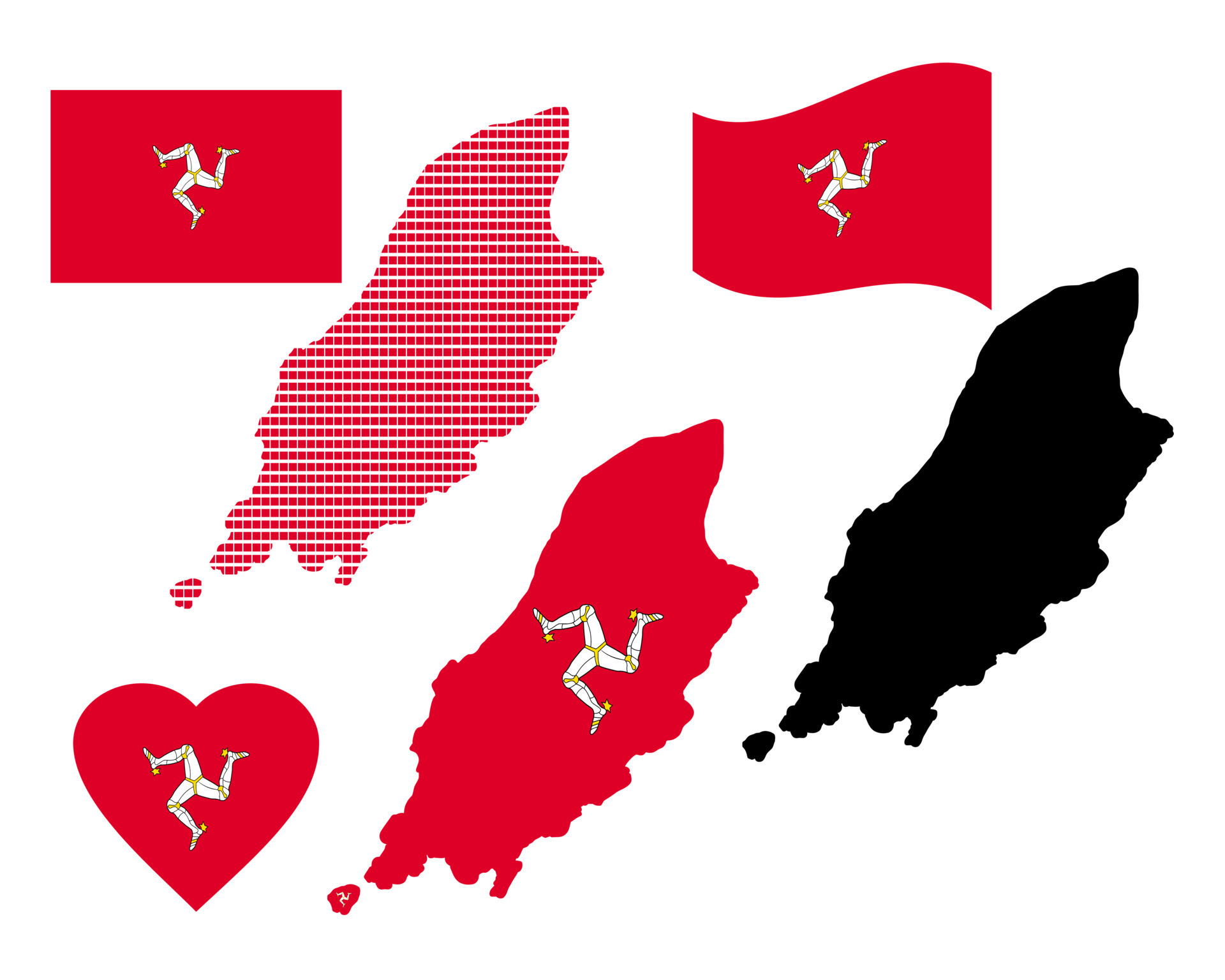 map of the Isle of Man, and different kinds of characters on a white