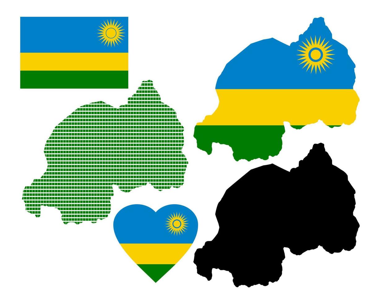 map of Rwanda and the different types of characters on a white background vector