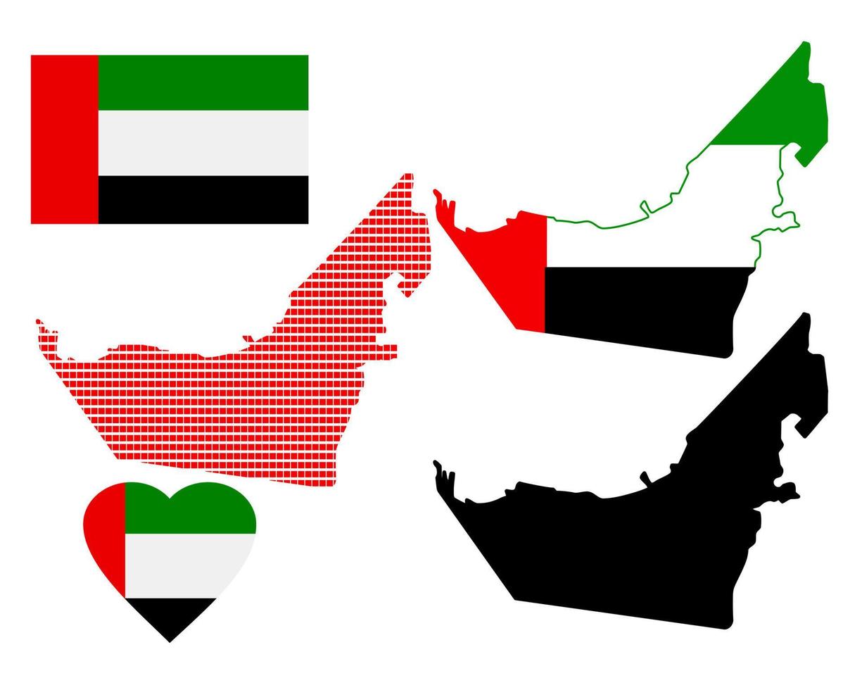 mapa de emiratos árabes unidos y los diferentes tipos de caracteres sobre un fondo blanco vector