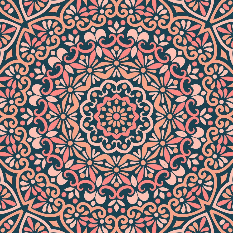 Seamless floral mandala block pattern.Colorful ornamental design.Luxurious seamless pattern for tiles, fabric,cloth.Oriental wallpaper. vector