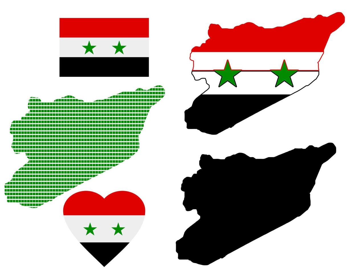 mapa de siria y diferentes tipos de símbolos sobre un fondo blanco vector