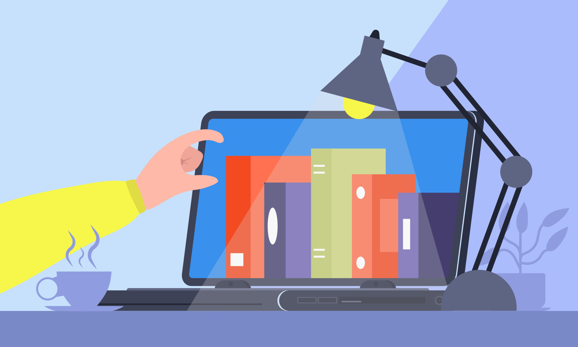 Electronic library on a laptop online. Education and learning from