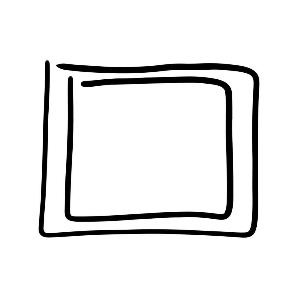 marco rectangular dibujado a mano. garabato en estilo lineal con borde de garabato. simple elemento dibujado en forma de scratche. ilustración de vector de cuadrado negro aislado en blanco