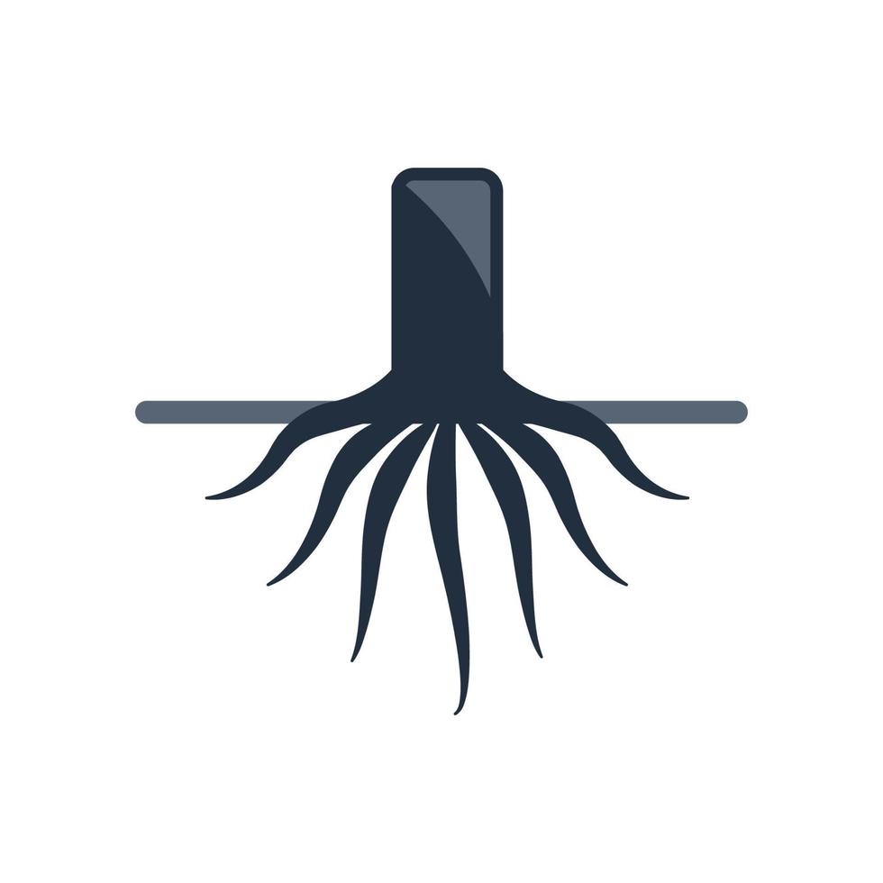 Tree roots growing in the ground, icon. vector