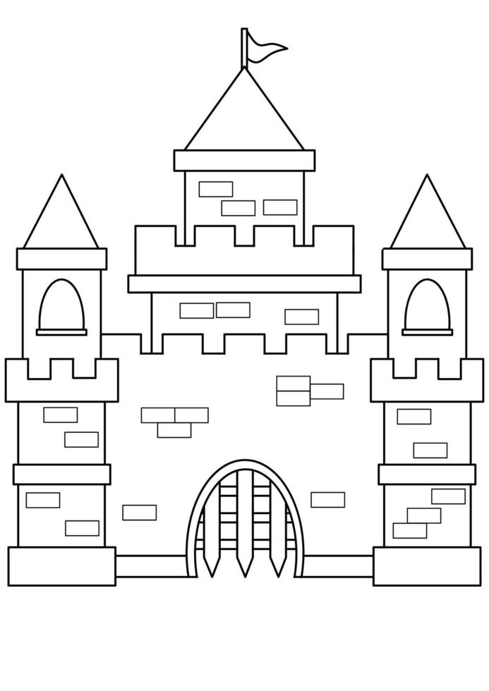 coloring page castle with a4 size vector