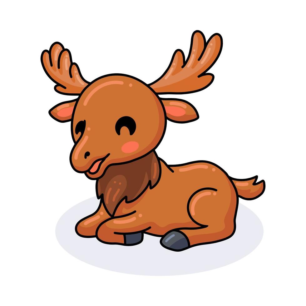 Cute little moose cartoon lying down vector