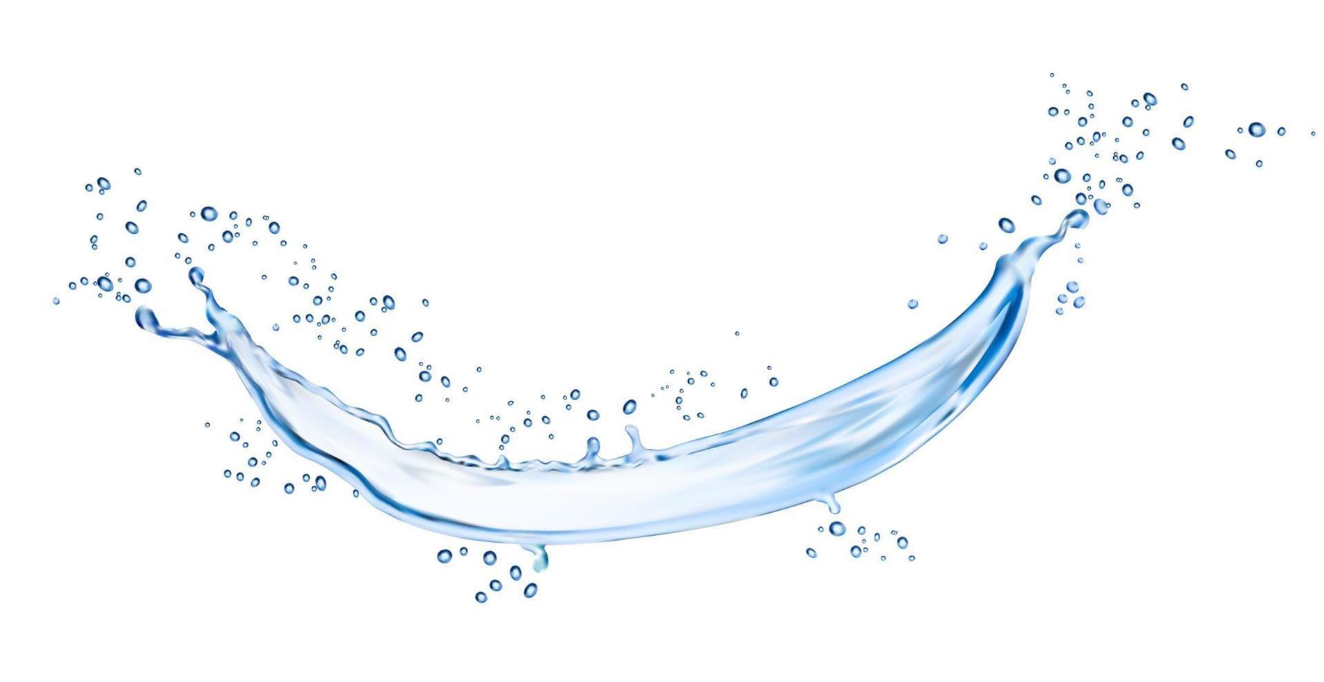 onda de agua azul aislada, flujo de salpicadura, gotas de derrame vector