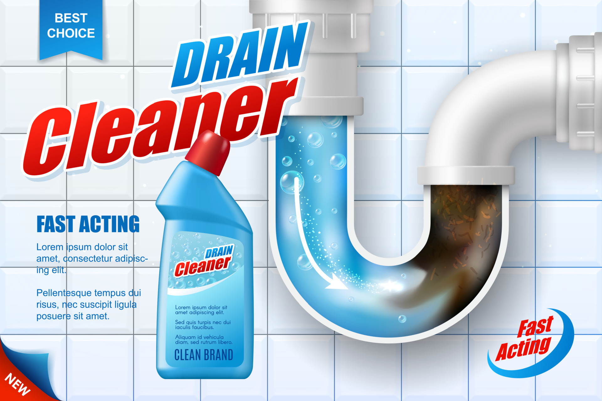 Pipe drain cleaner vector poster, detergent 11762580 Vector Art at Vecteezy