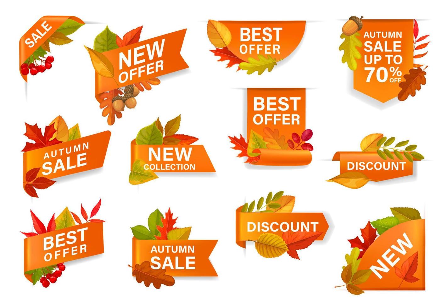 Autumn sale offer ribbons, corners and banners vector