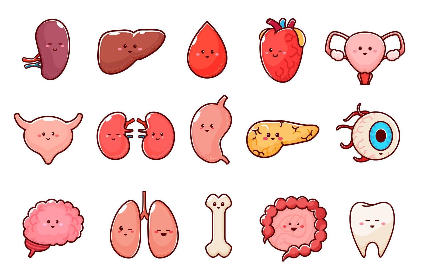 Cartoon human body organ characters vector set