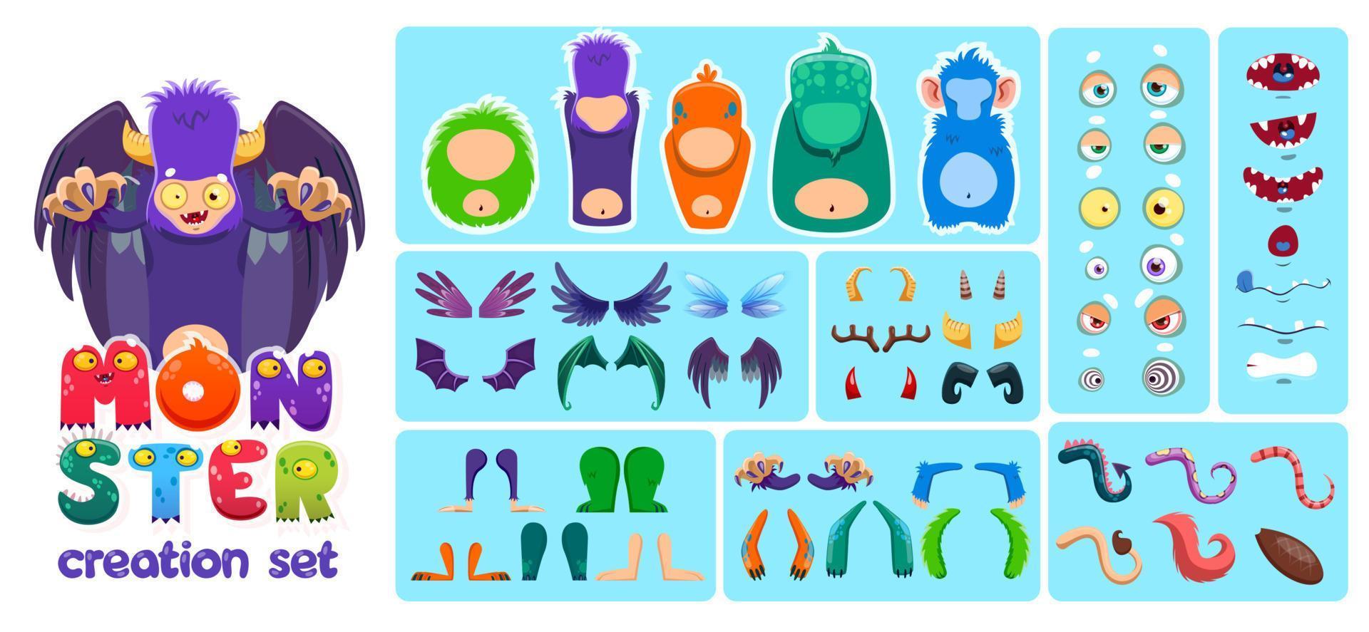 Monster creation kit cartoon character constructor vector