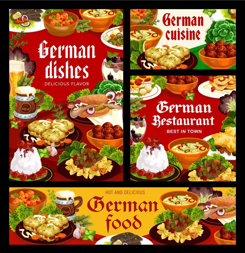 German food dishes and cuisine meals, lunch menu vector