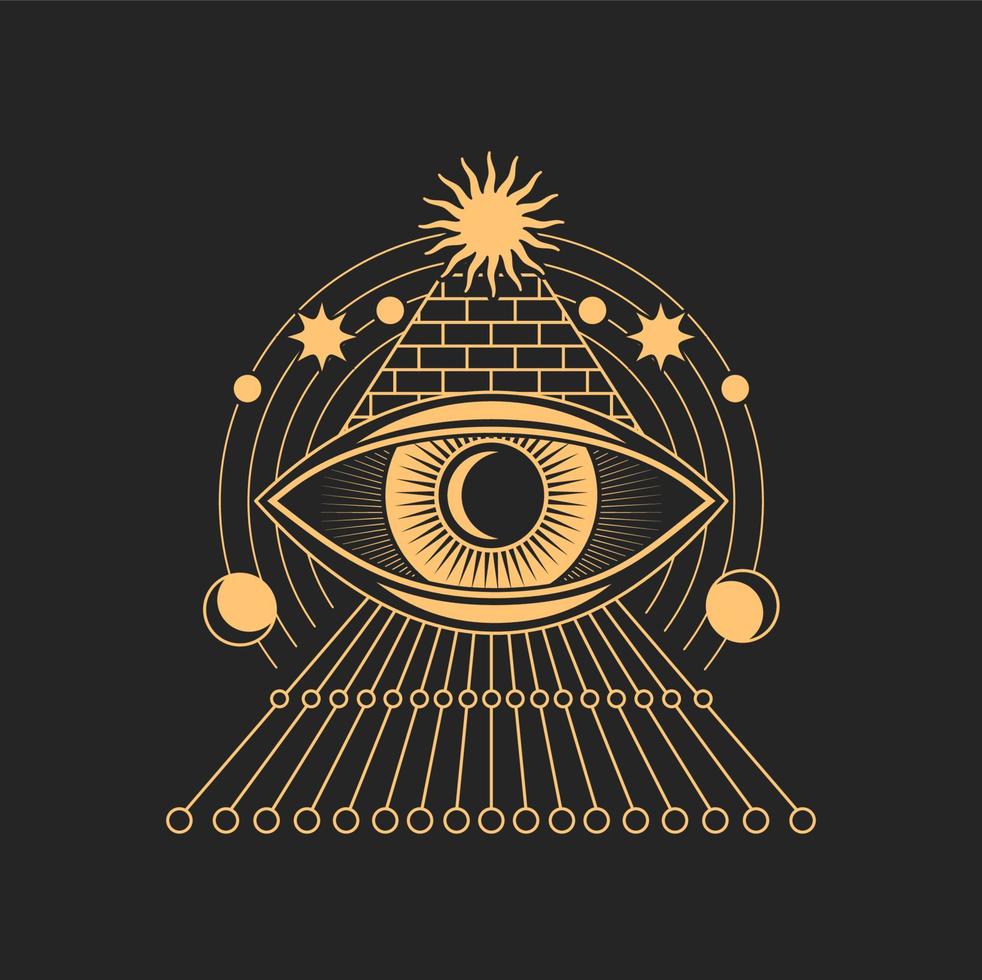 tatuaje de ojo símbolo de tarot de albañil oculto y esotérico vector