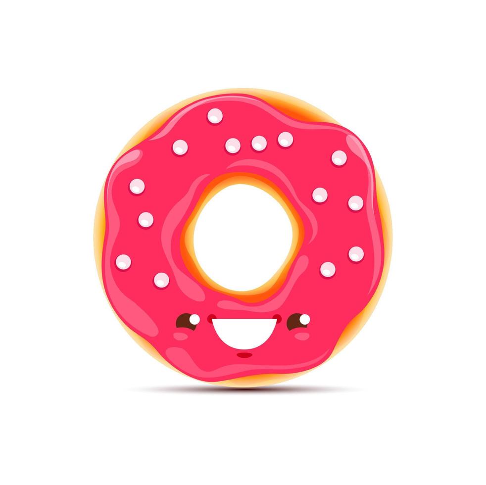 Cartoon donut dessert character with pink glaze vector