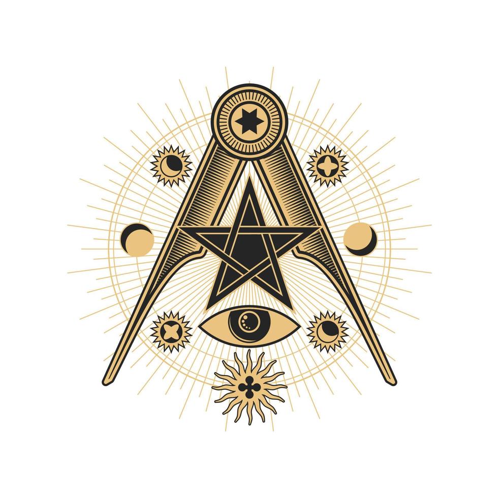 Mason sign, occult and esoteric pentagram symbol vector