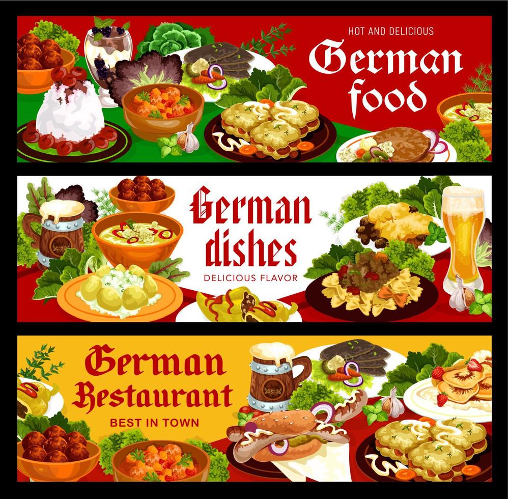 German cuisine banners, food dishes, meals menu vector