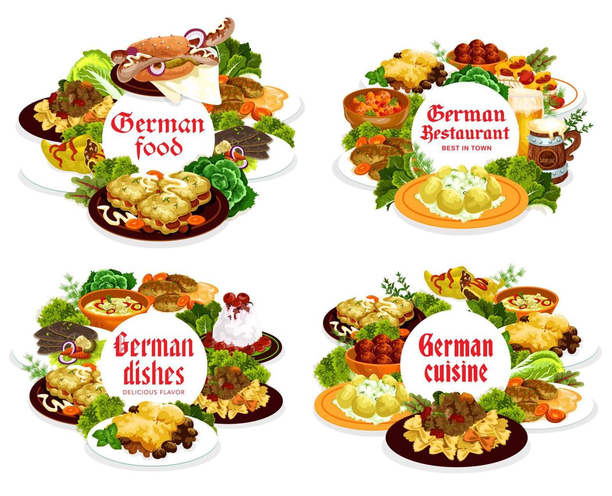 German food cuisine meals and dishes lunch, dinner vector