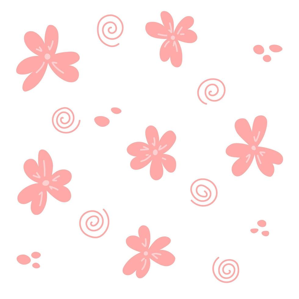 Pink flower doodles. Elements for design. Vector illustration isolated on white background.