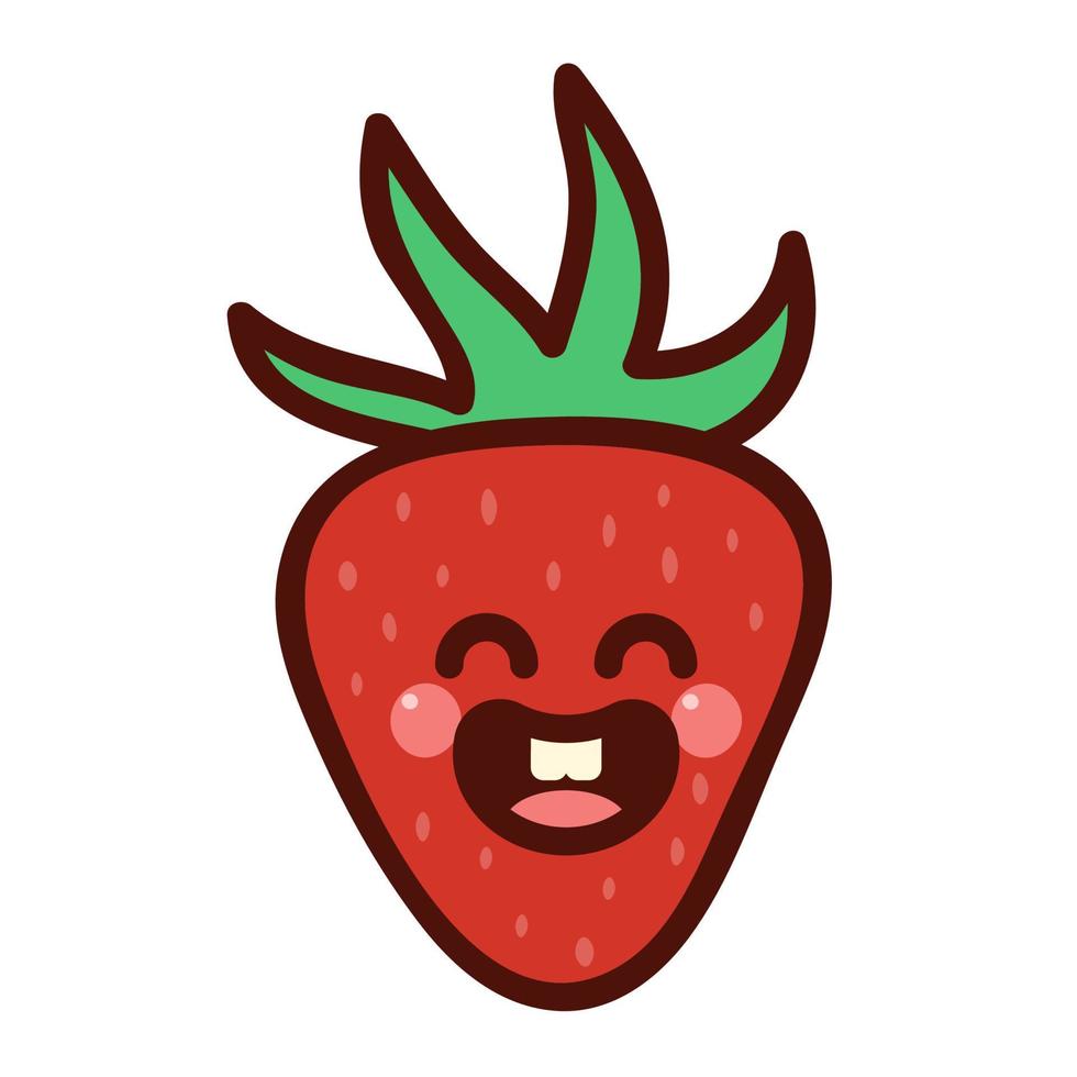 Kawaii strawberry in cartoon style. Cute fruit character with smiling face. Vector illustration isolated on white background.