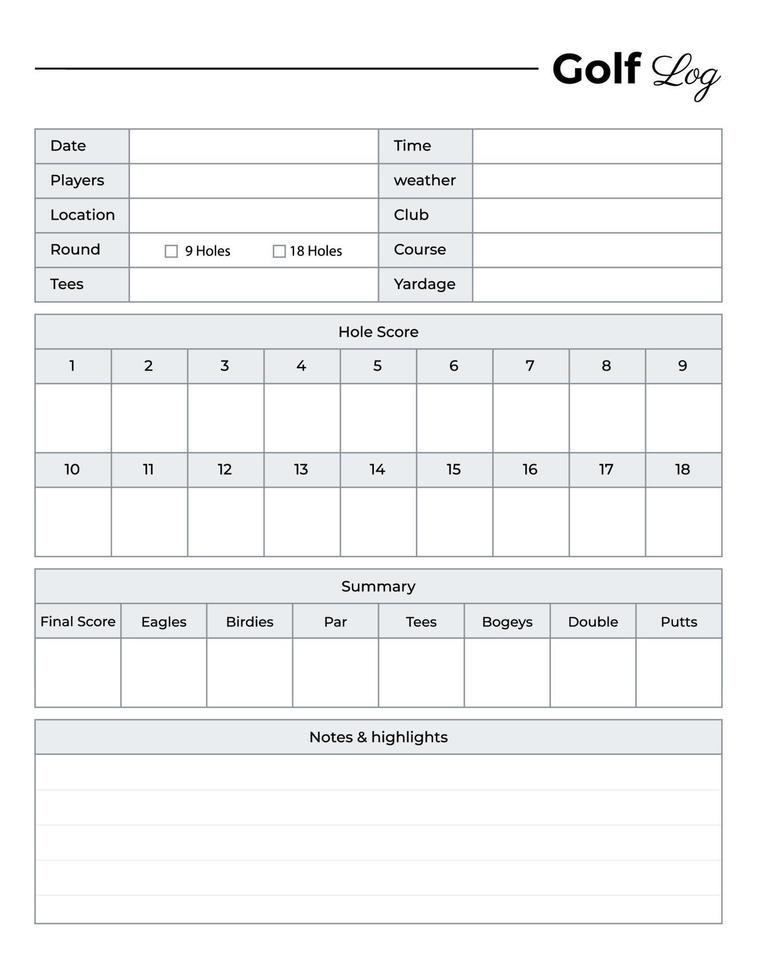 blank golf scorecard template