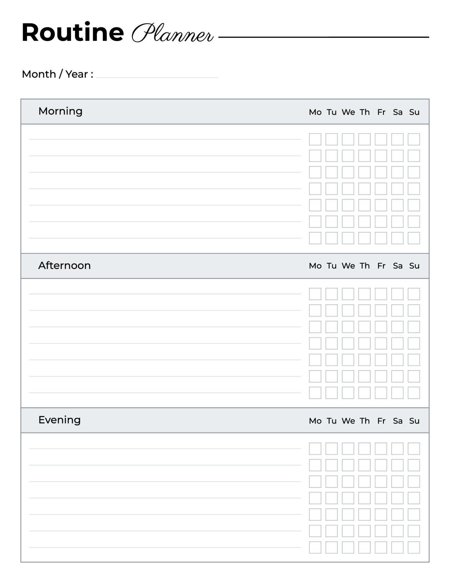 Daily routine planner template, Daily schedule planner 11762997 Vector