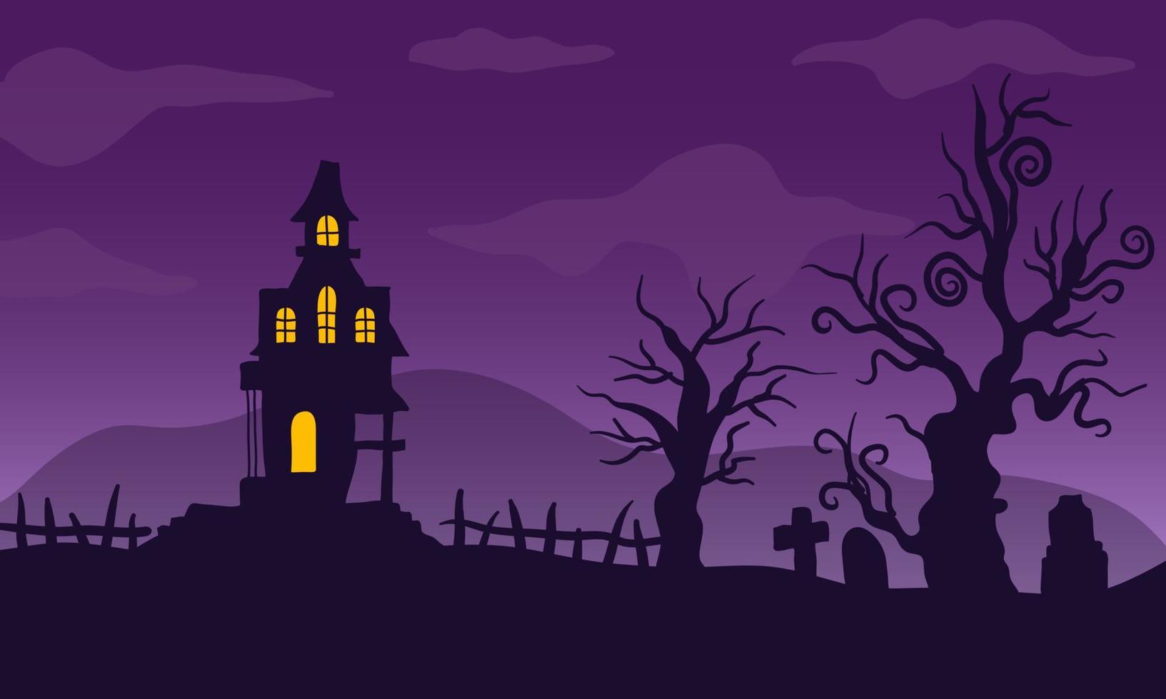 Scary Halloween Silhouette Banner. Halloween Night Scene Background