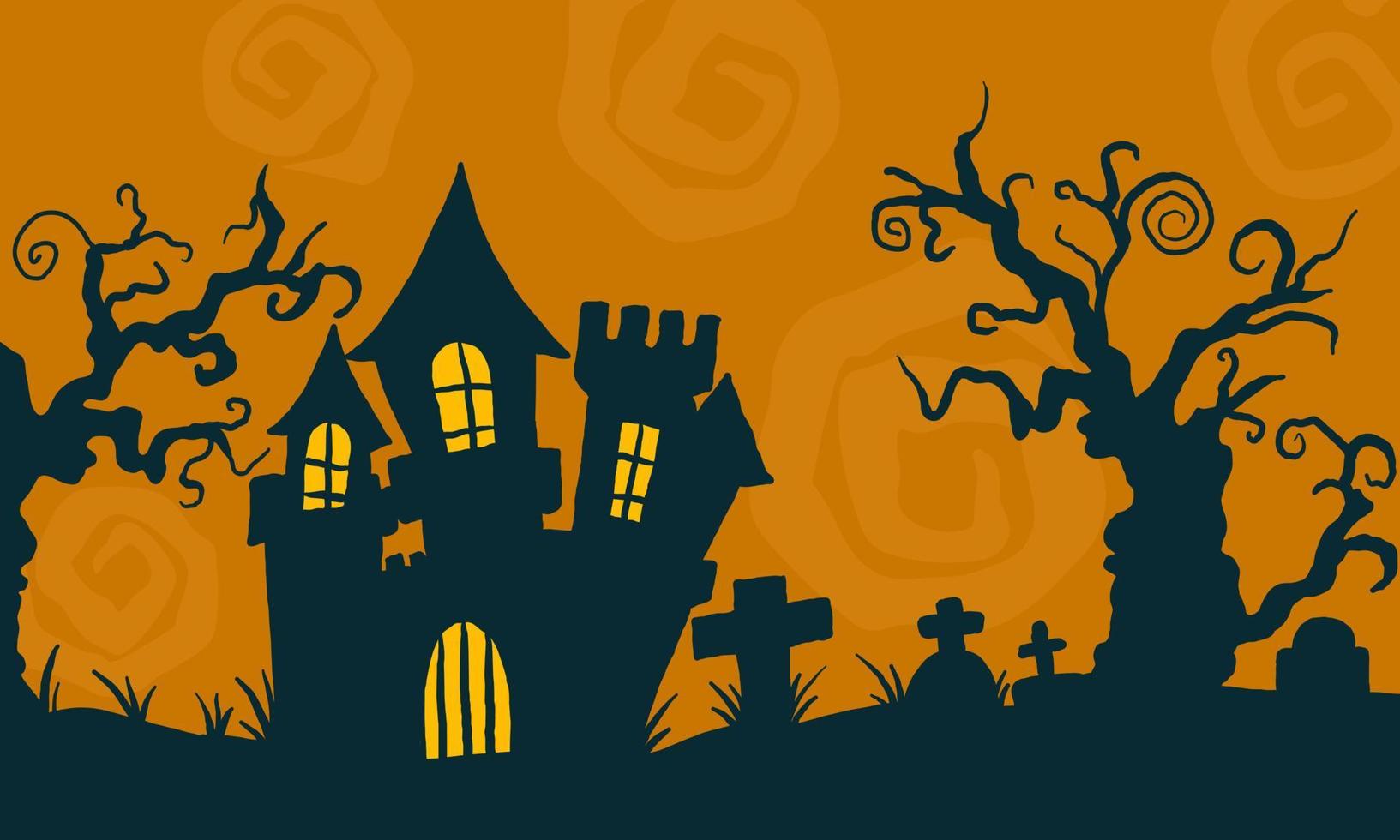 Halloween Haunted House Background. Scary Halloween Silhouette Banner. Halloween Night Scene Background. vector