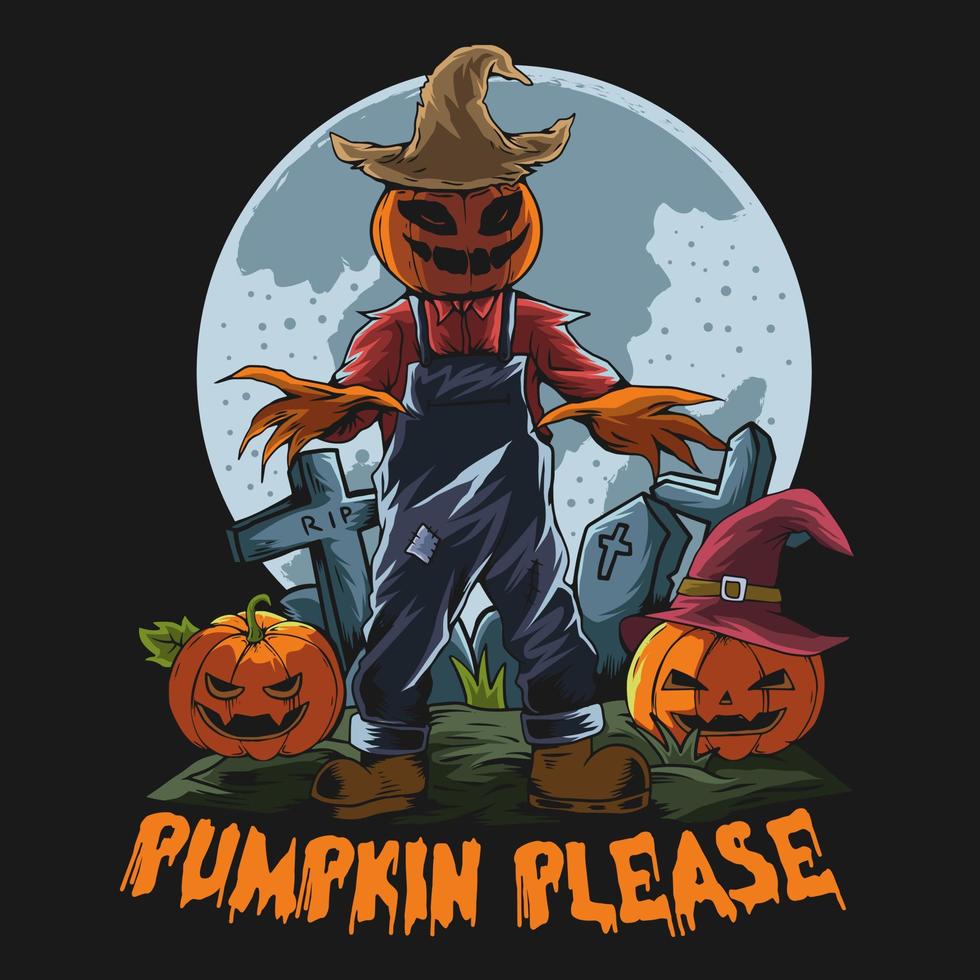 calabaza por favor, halloween zombie, diseño de camiseta de halloween, fondo de ilustración de halloween espeluznante vector