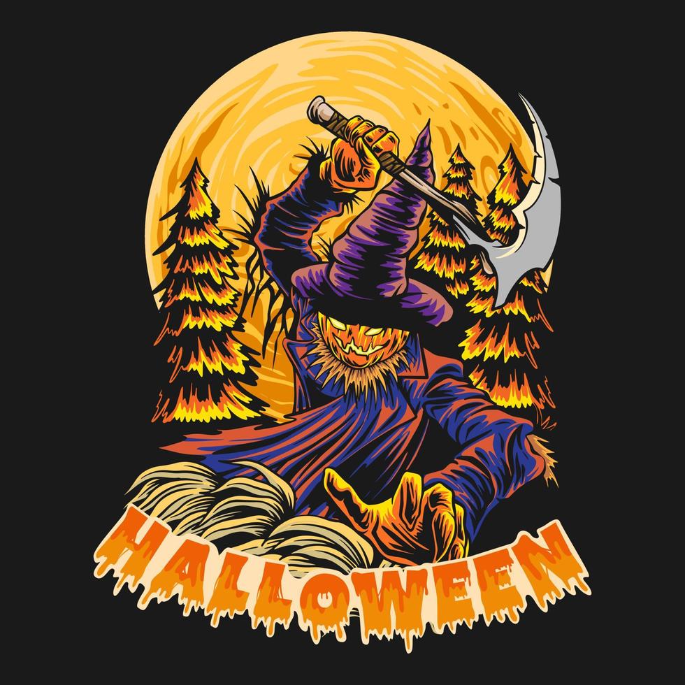 diseño de camiseta de halloween, fondo de ilustración de halloween espeluznante vector