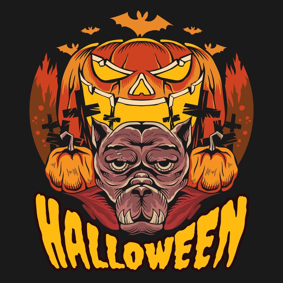 perro monstruo de halloween, diseño de camiseta de halloween, fondo de ilustración espeluznante de halloween vector