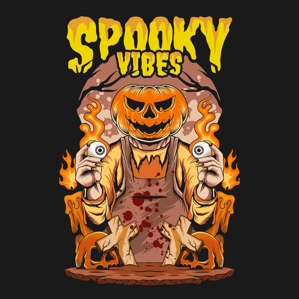 Halloween T-shirt Design Vector, Spooky Vibes Illustration, vector