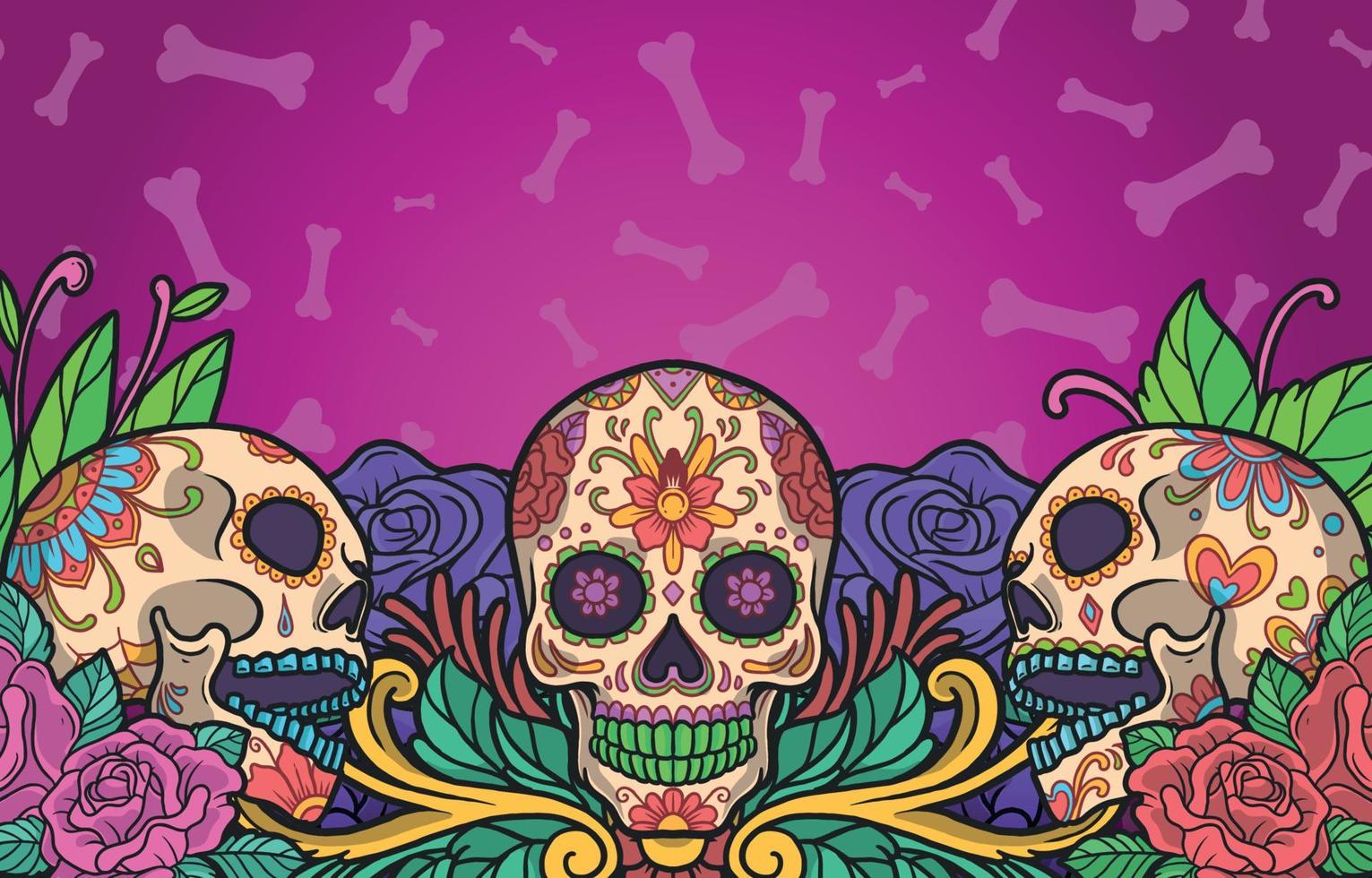 Calavera Sugar Skull Dia De Los Muertos Background vector