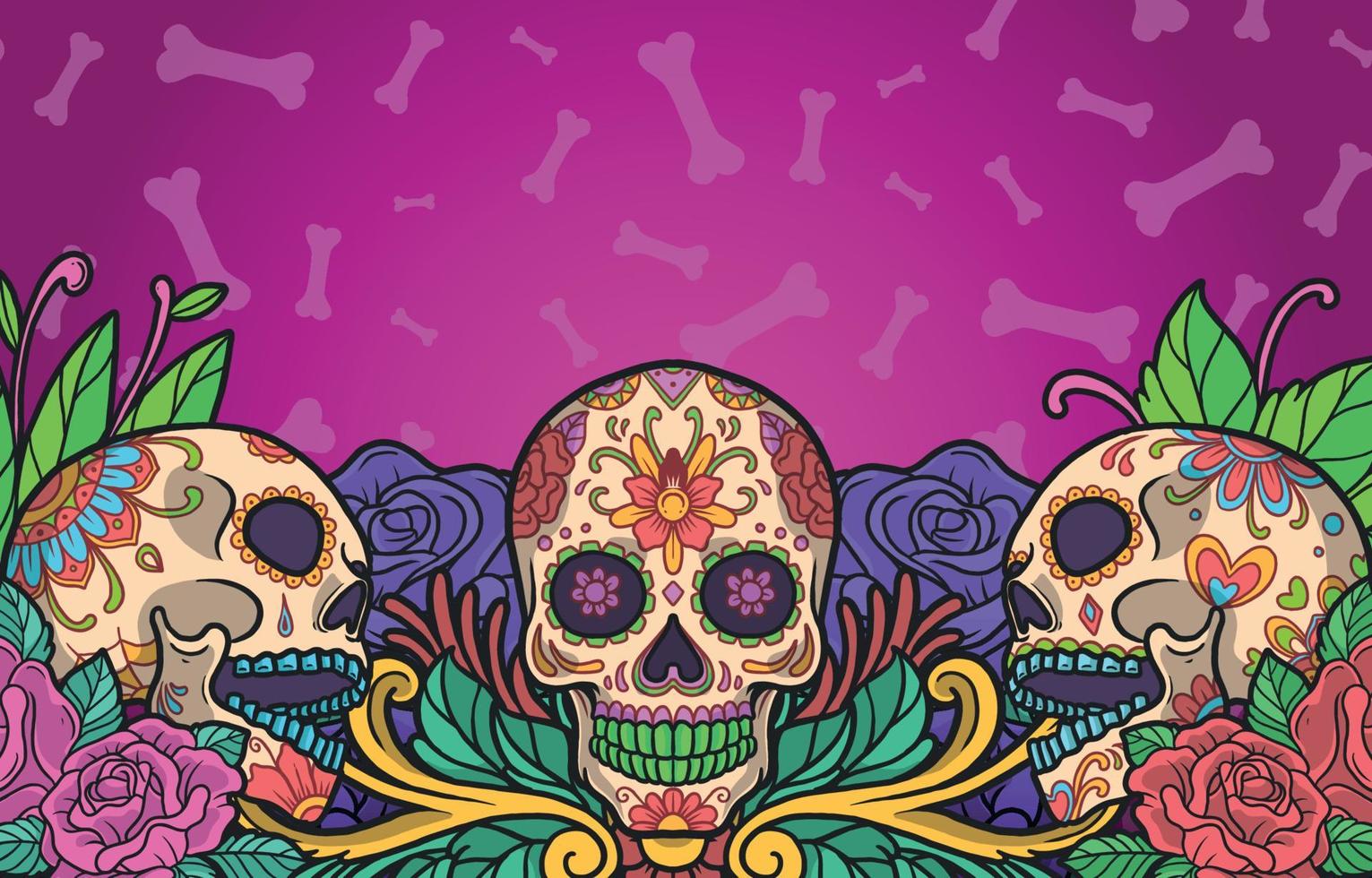 Calavera Sugar Skull Dia De Los Muertos Background vector