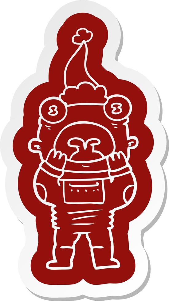 cartoon icon of a alien gasping in surprise wearing santa hat vector