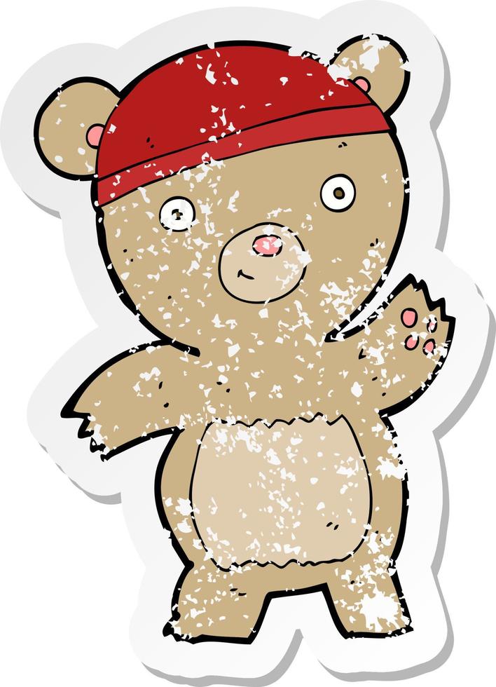 retro distressed sticker of a cartoon teddy bear vector